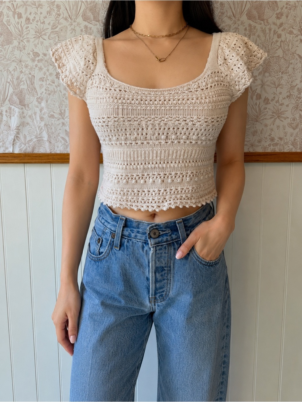 Sincerely Jules Cream Crochet Crop Top
